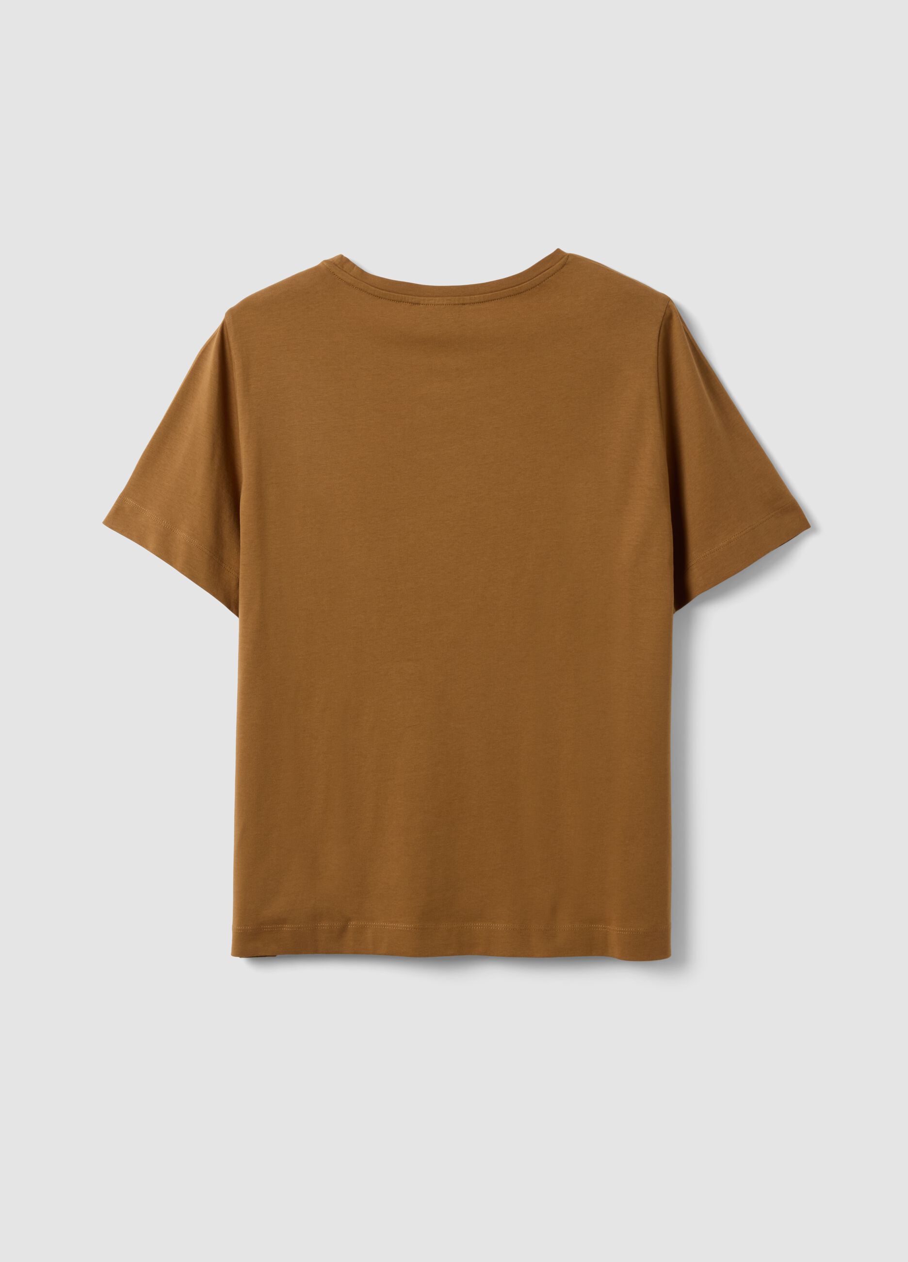 Brown pure cotton T-shirt with front print, regular fit