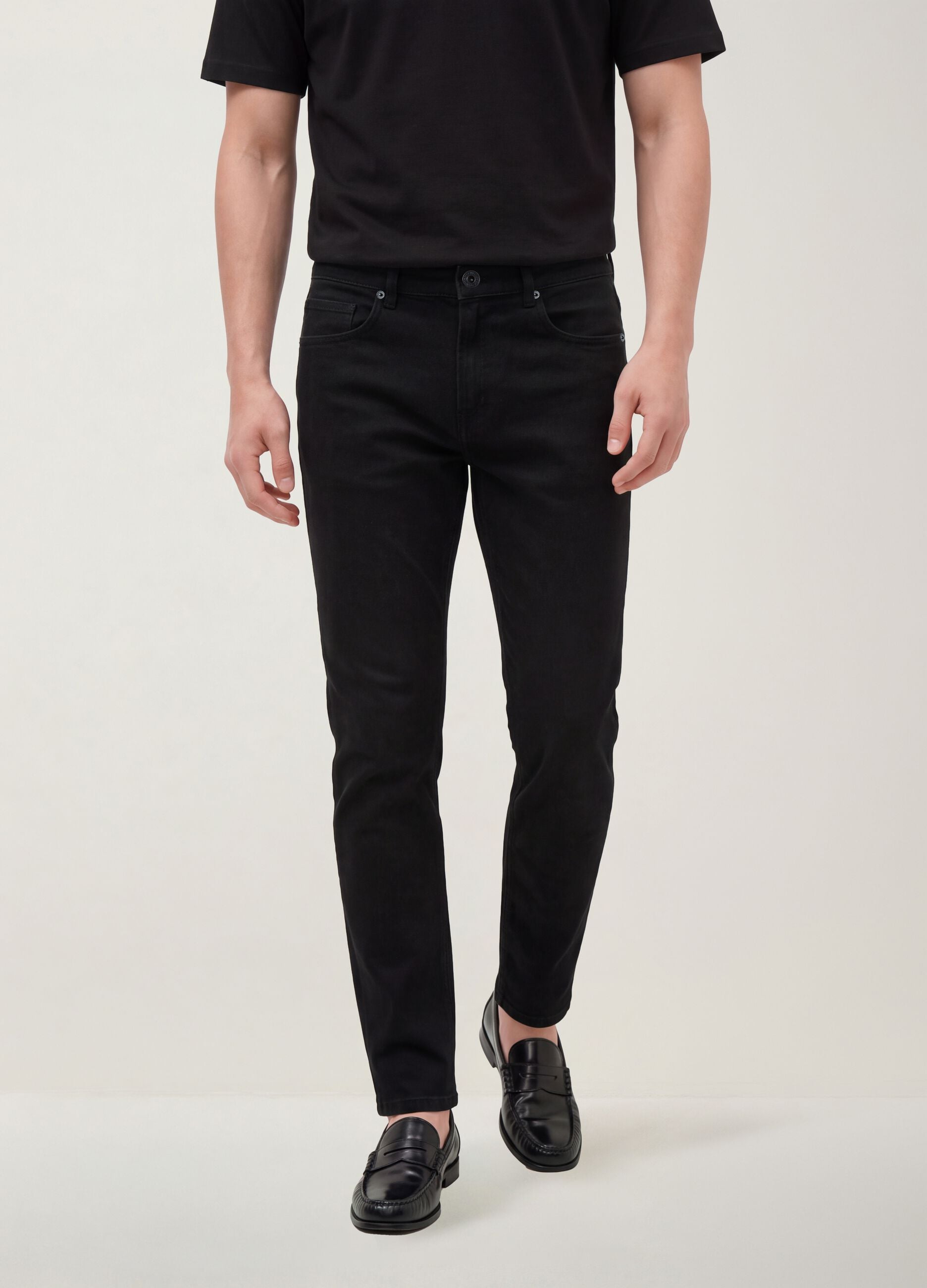 Black slim-fit jeans in cotton and viscose blend