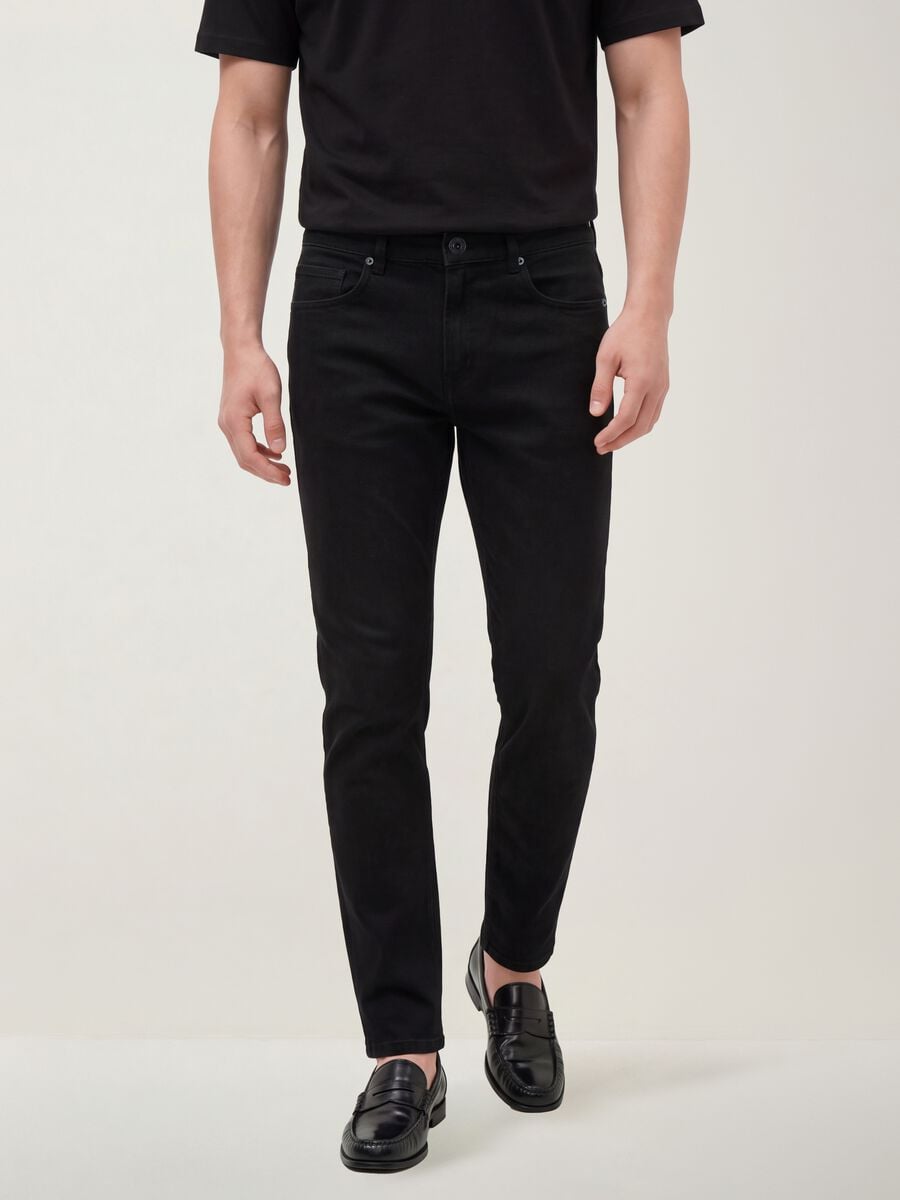 Black slim-fit jeans in cotton and viscose blend_1