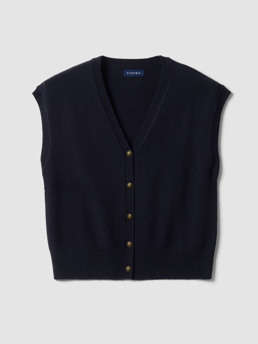 Gilet blu con scollo profondo a V e bottoni over fit_0
