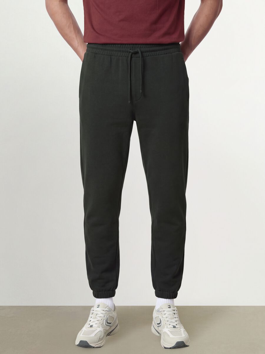 Dark grey cotton-blend jogger trousers, regular fit_1