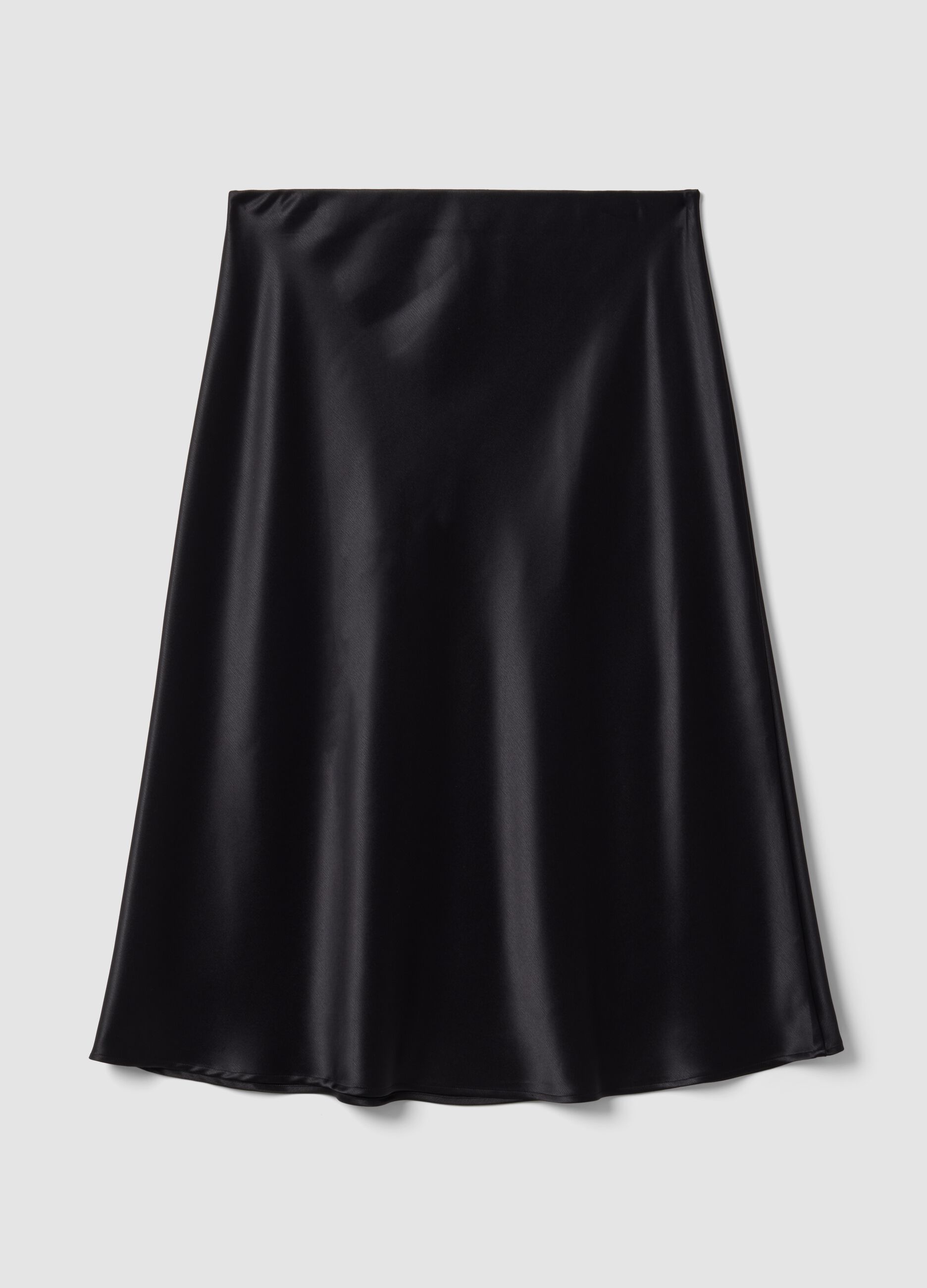 Schwarzer Satin-Midirock aus Stretchmaterial
