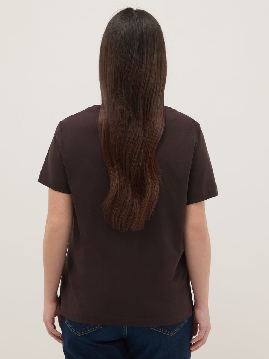 Regular fit pure cotton brown T-shirt with text_2