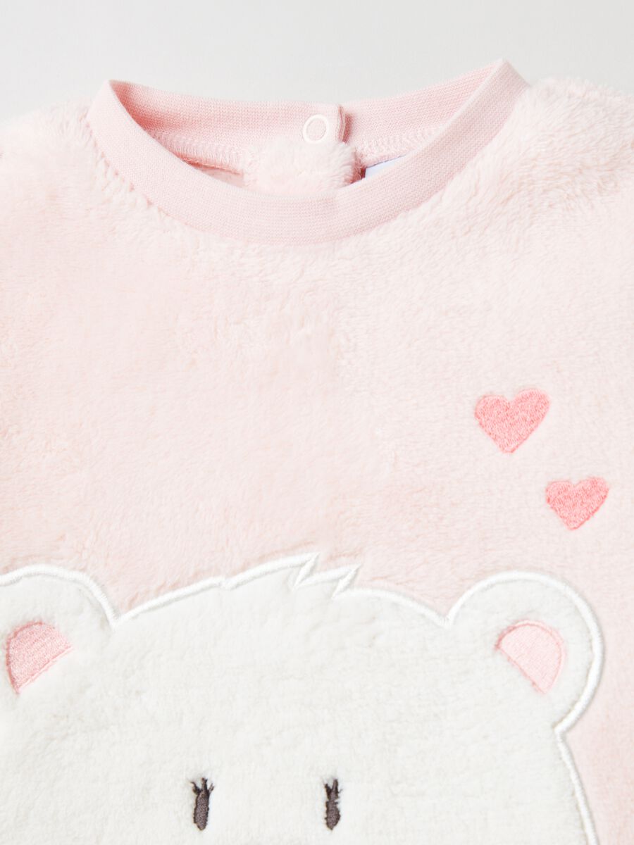 Faux fur pyjamas with bear embroidery_2