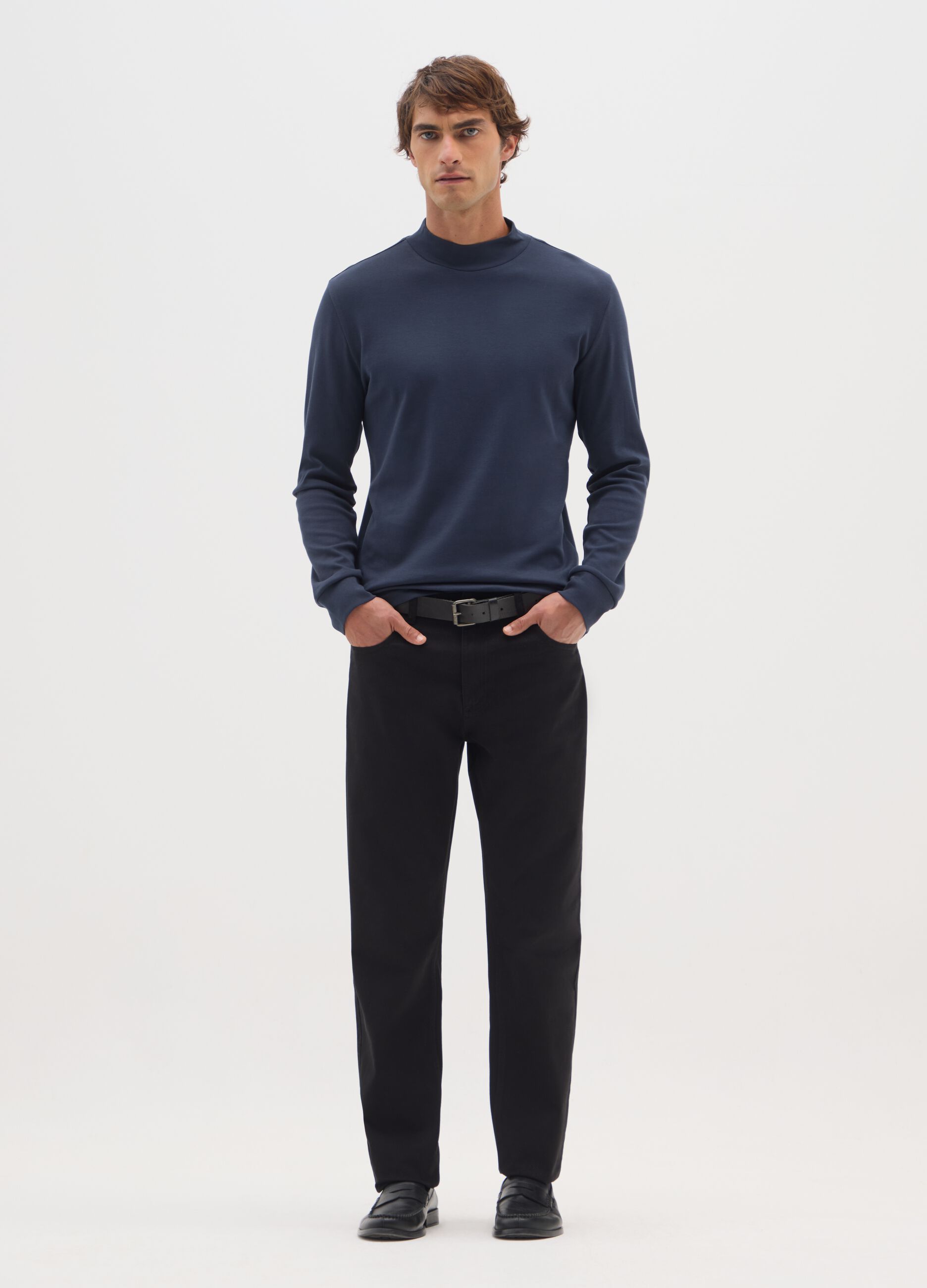 Blue regular fit pure cotton sweater