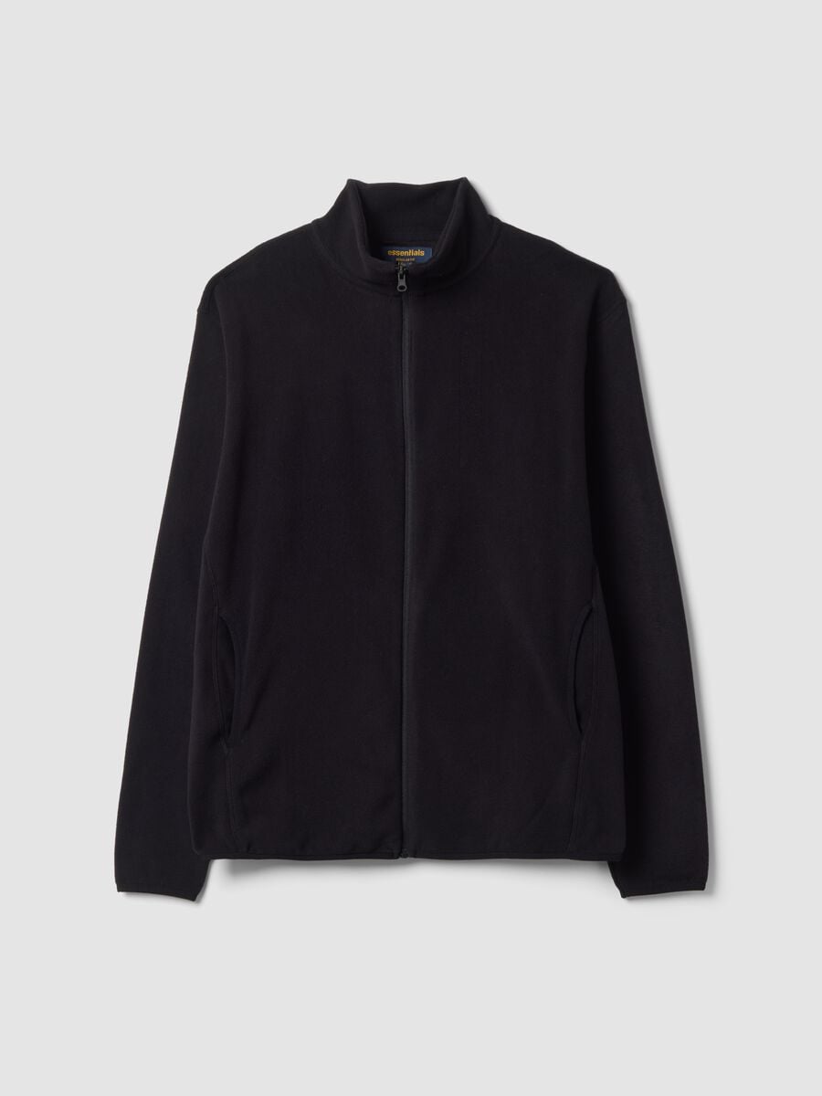 Felpa nera con colletto e zip regular fit in pile_0