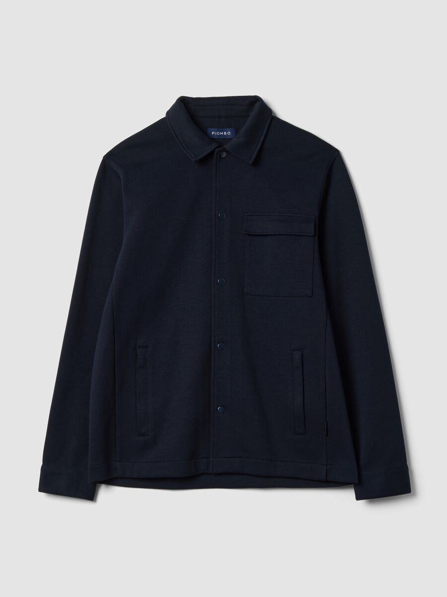 Breathable blue cotton-blend sweatshirt with regular-fit collar_0