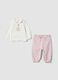 Conjunto rosa e branco em algod&atilde;o org&acirc;nico com gola cl&aacute;ssica para beb&eacute; menina_0