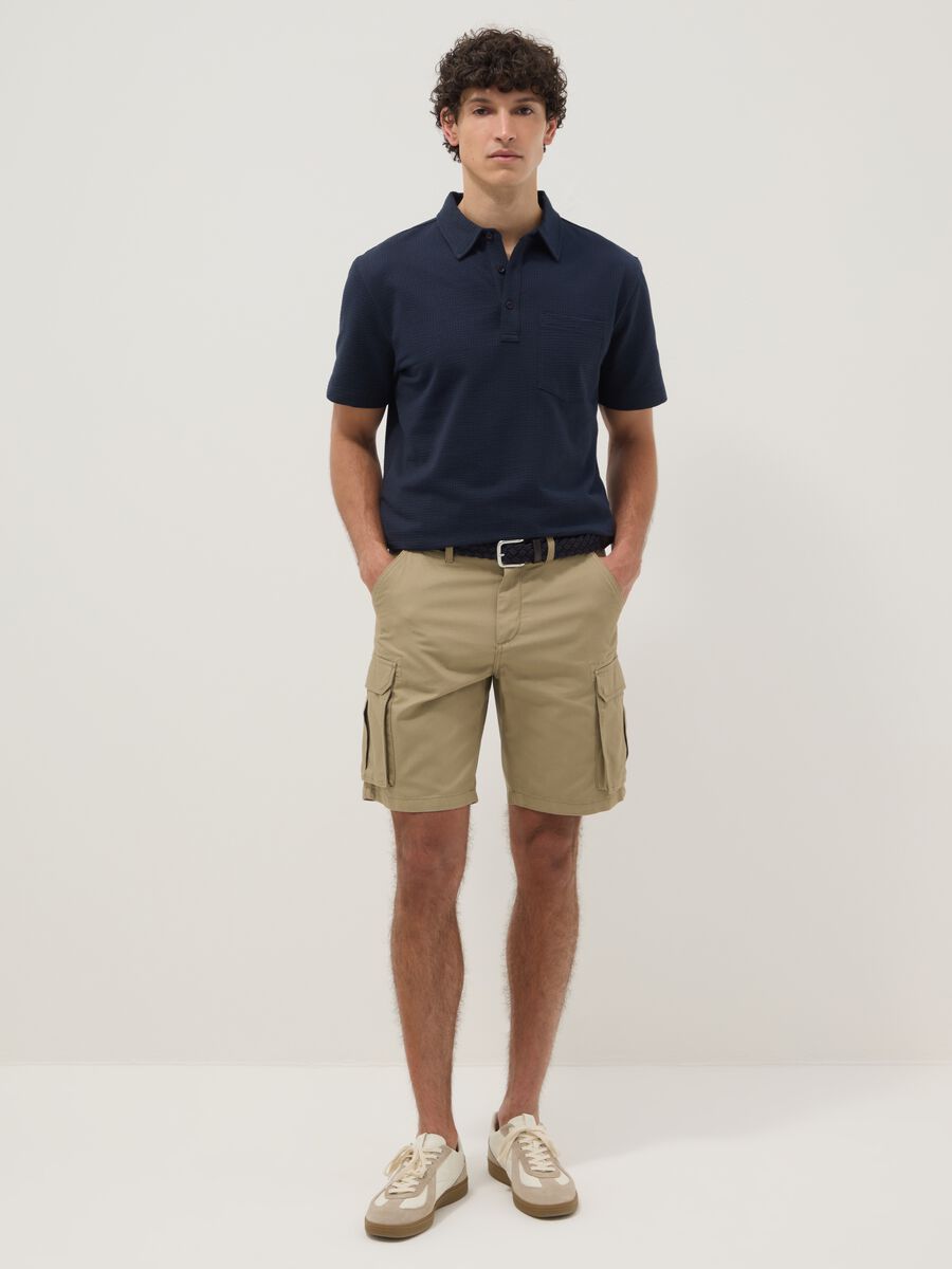 Beige pure cotton cargo shorts, regular fit_0