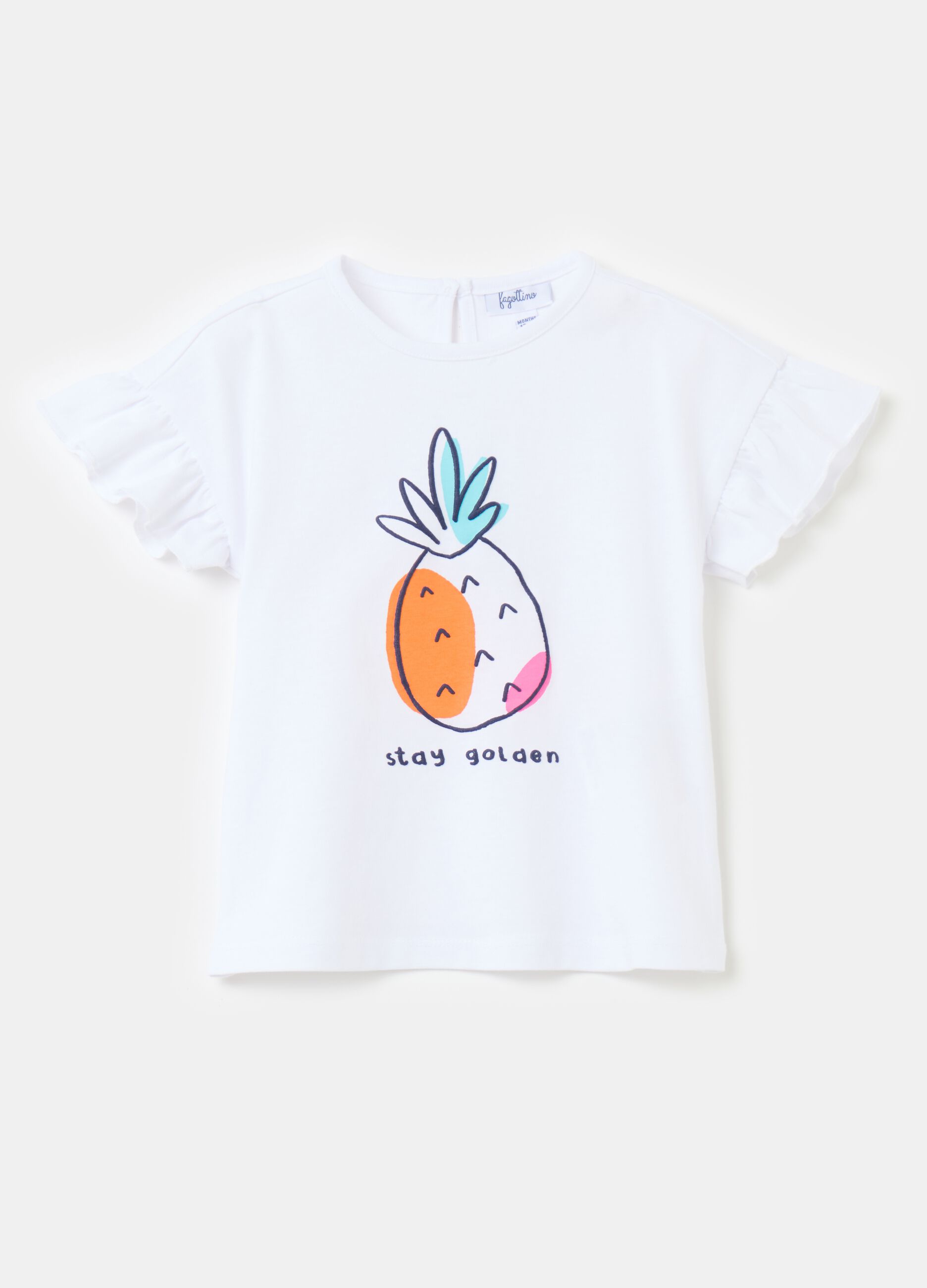 T-shirt with flounce and pineapple print