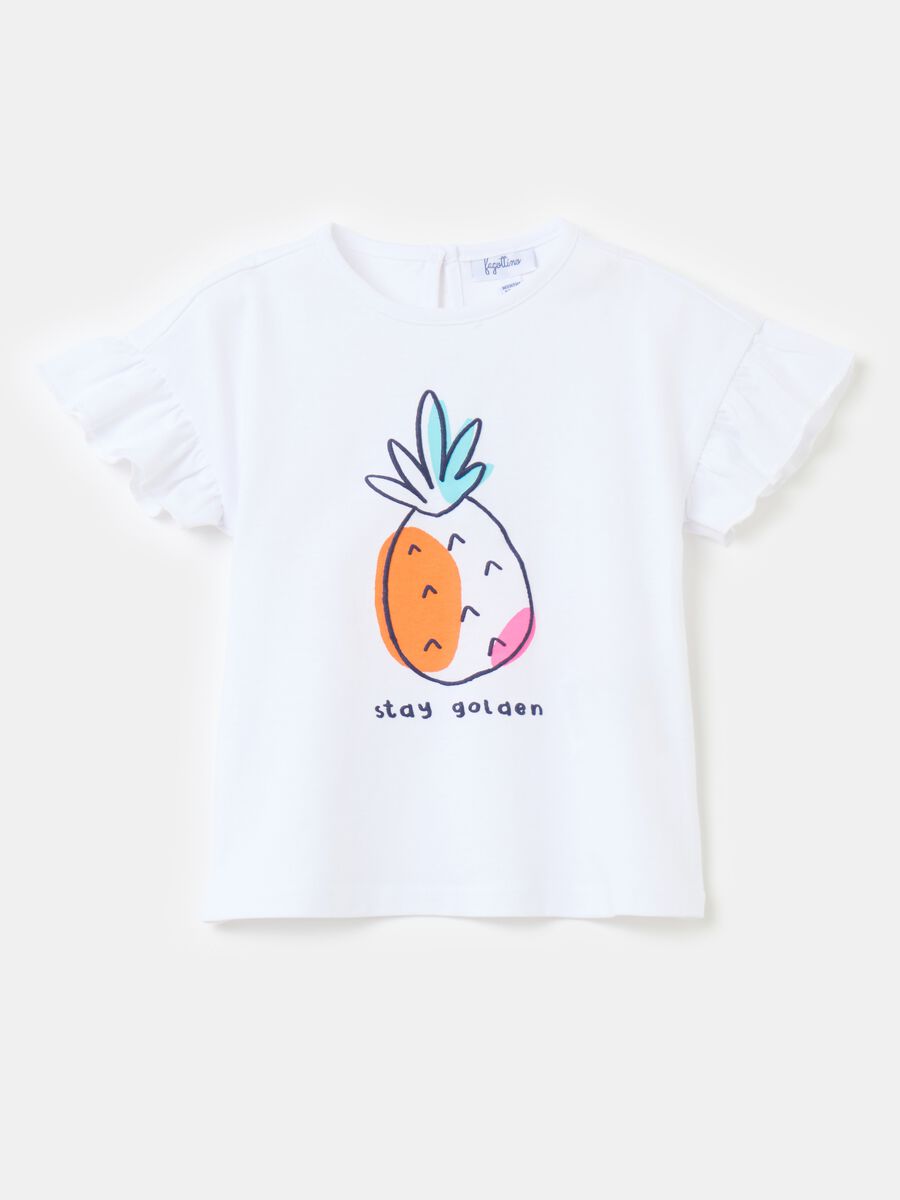 T-shirt with flounce and pineapple print_0