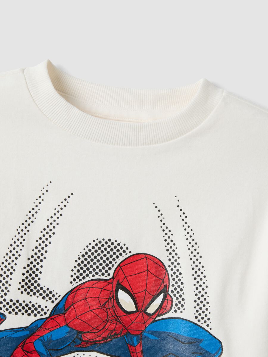 White pure cotton Marvel Spider-Man crew-neck T-shirt_3