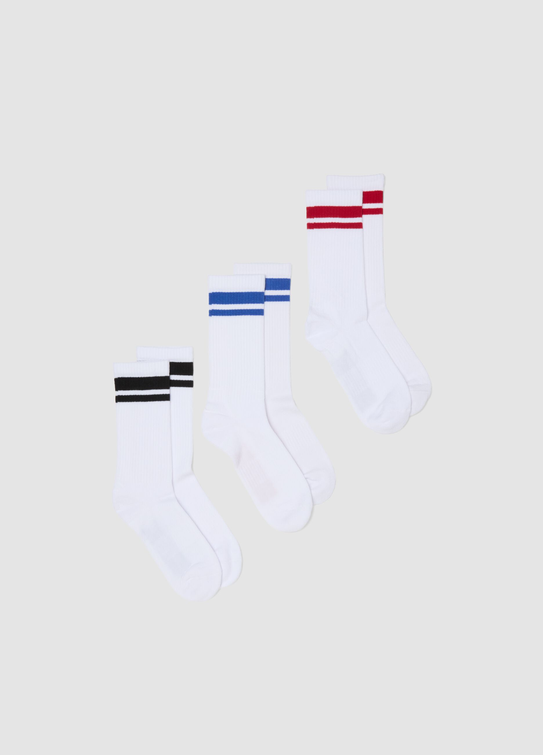 3er-Pack wei&szlig;e Sportsocken aus Stretch-Baumwolle mit bunten Streifen
