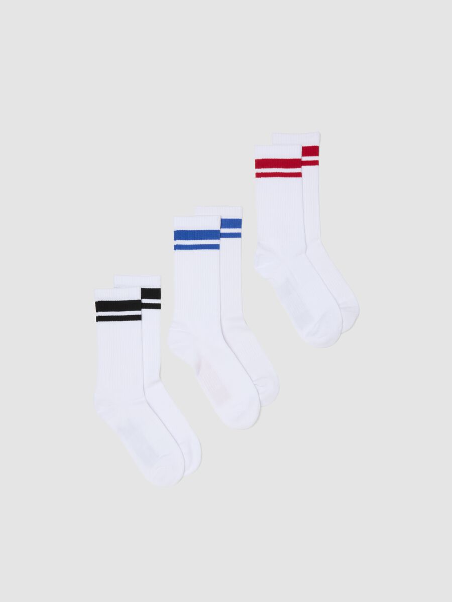 3er-Pack wei&szlig;e Sportsocken aus Stretch-Baumwolle mit bunten Streifen_0
