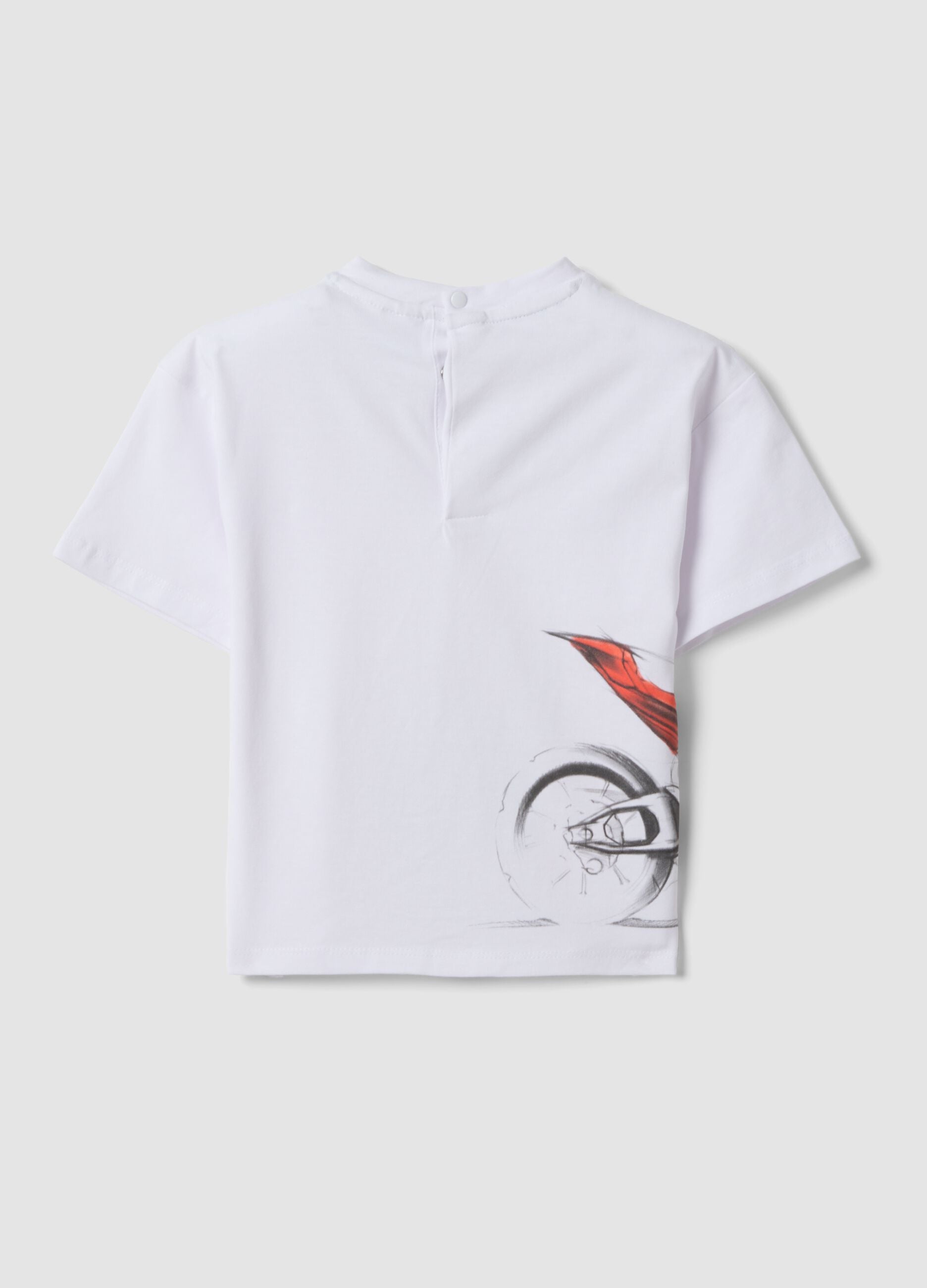 White stretch cotton T-shirt with Ducati print for boys, regular fit