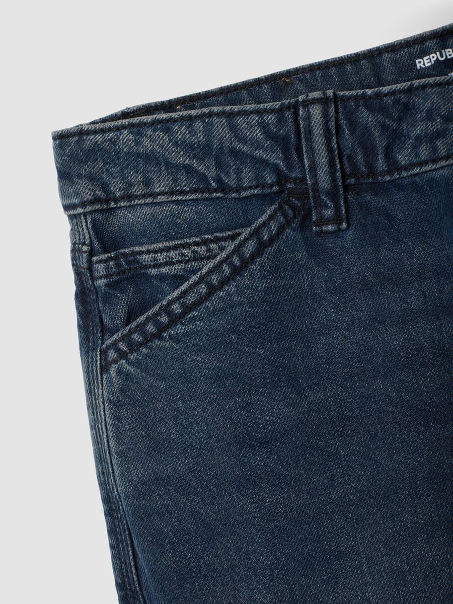 Jeans blu scuro straight fit in puro cotone_2