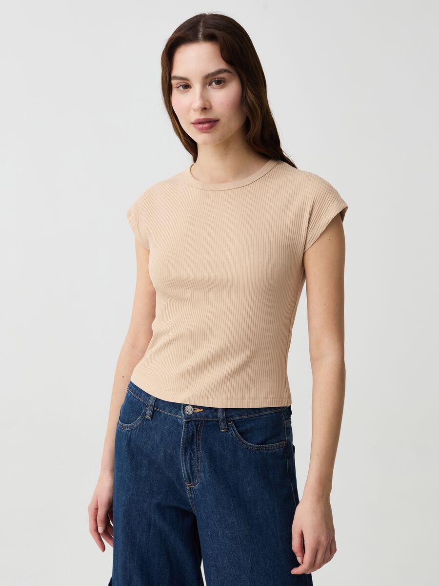 Essential ribbed T-shirt with kimono sleeves_0