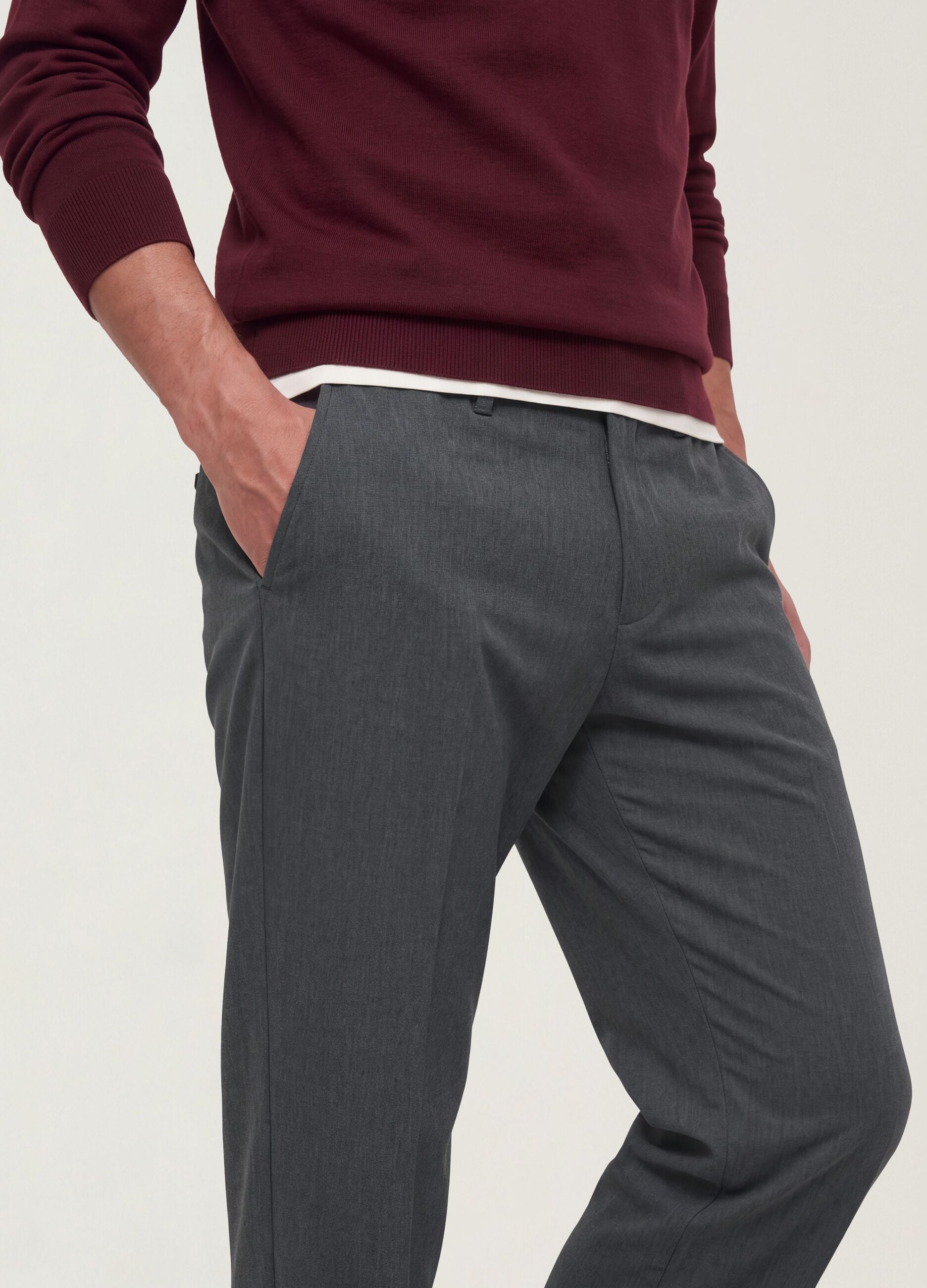 Grey slim-fit stretch viscose twill chino trousers
