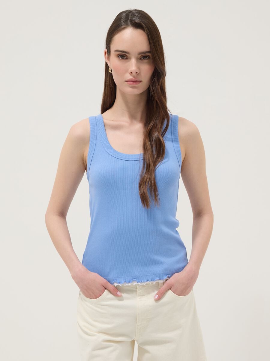 Light blue pure cotton ribbed regular-fit tank top_1