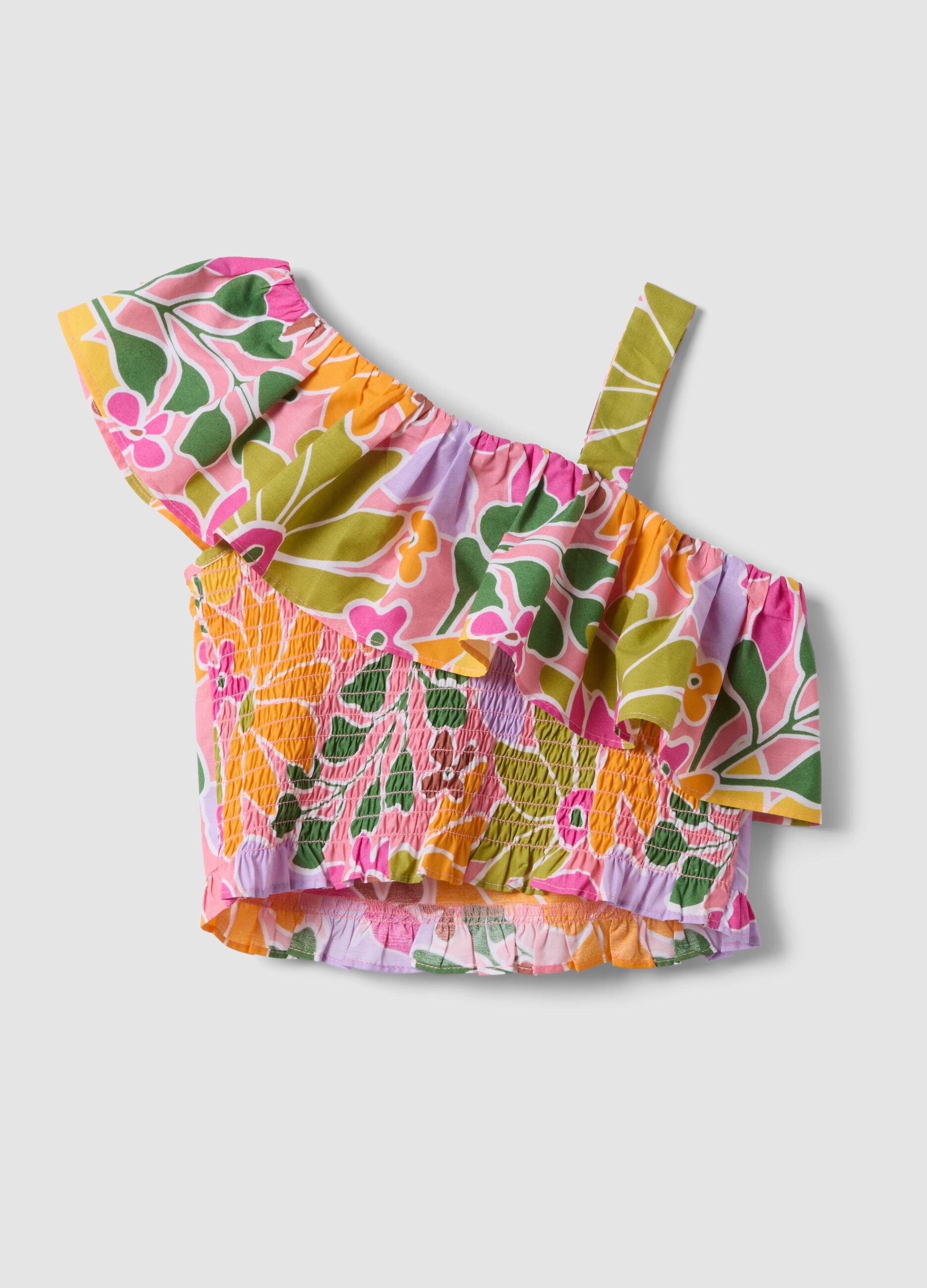 Multicolour pure cotton top with ruffle