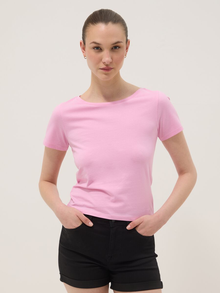 Pink pure cotton T-shirt with crew neck_2