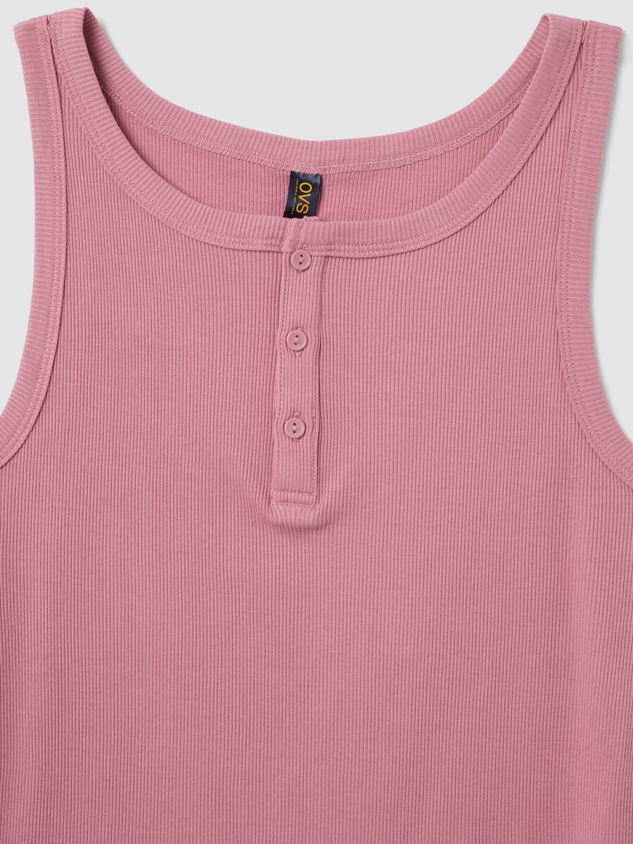 Pink ribbed cotton and viscose blend henley vest_6