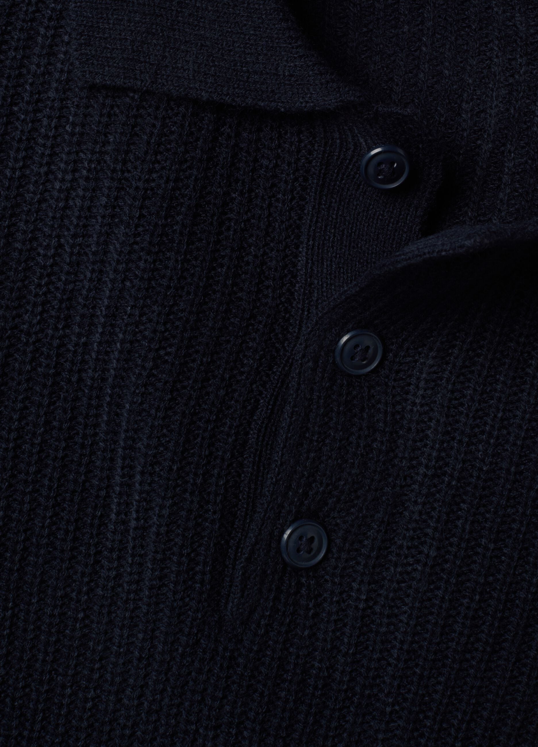 Blue rib-knit long-sleeve polo shirt