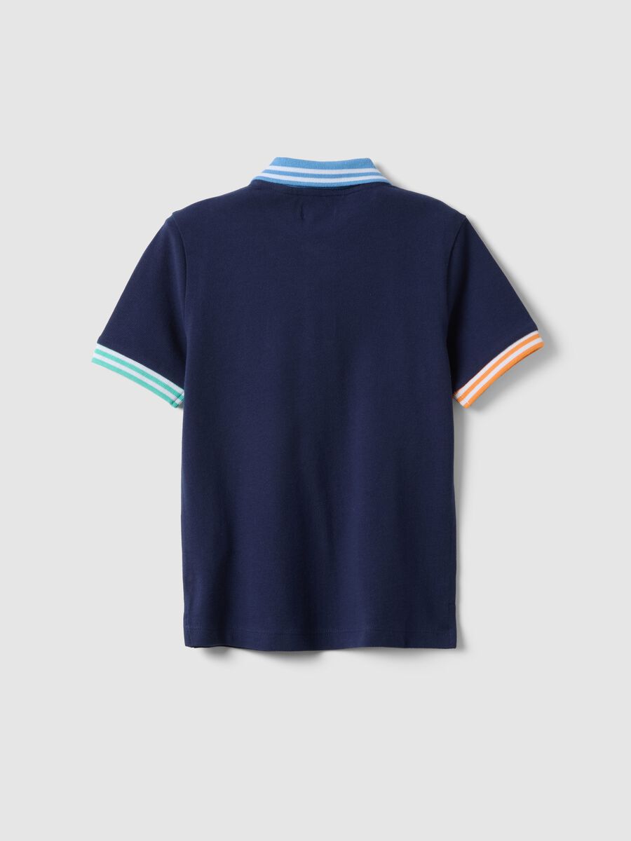 Children's regular fit pure cotton blue polo with coloured trims_1
