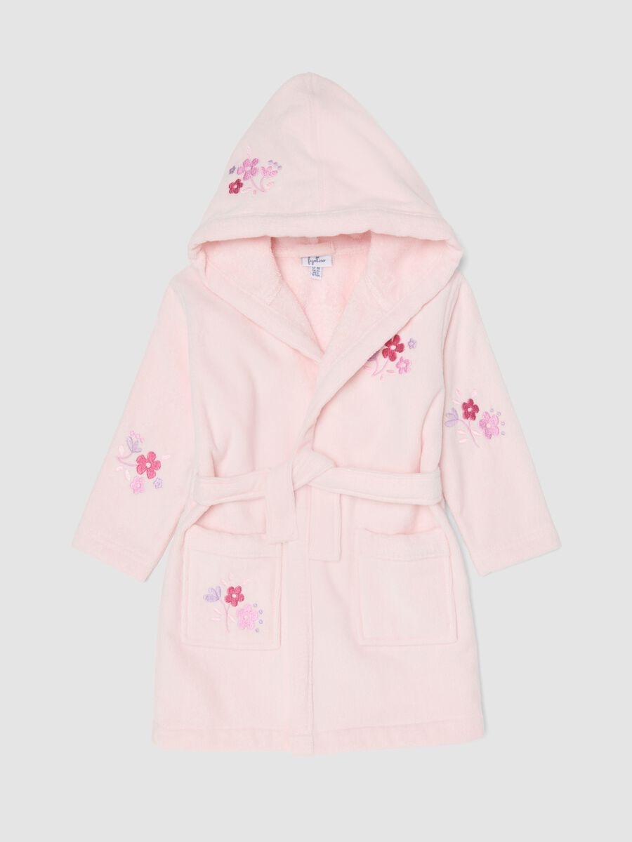 Pink organic cotton hooded bathrobe for baby girls and toddlers_0