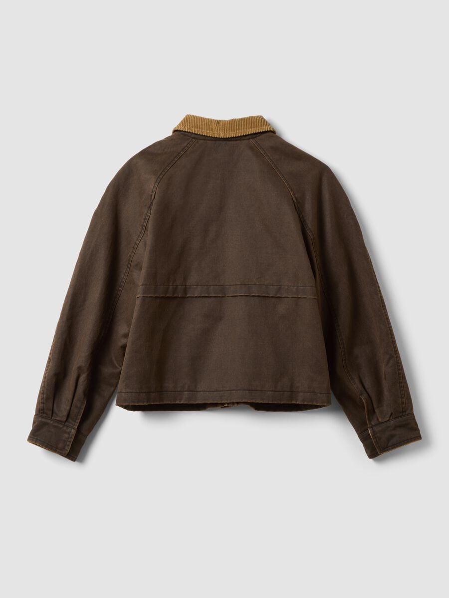Brown cotton-blend jacket with contrast collar for girls_5
