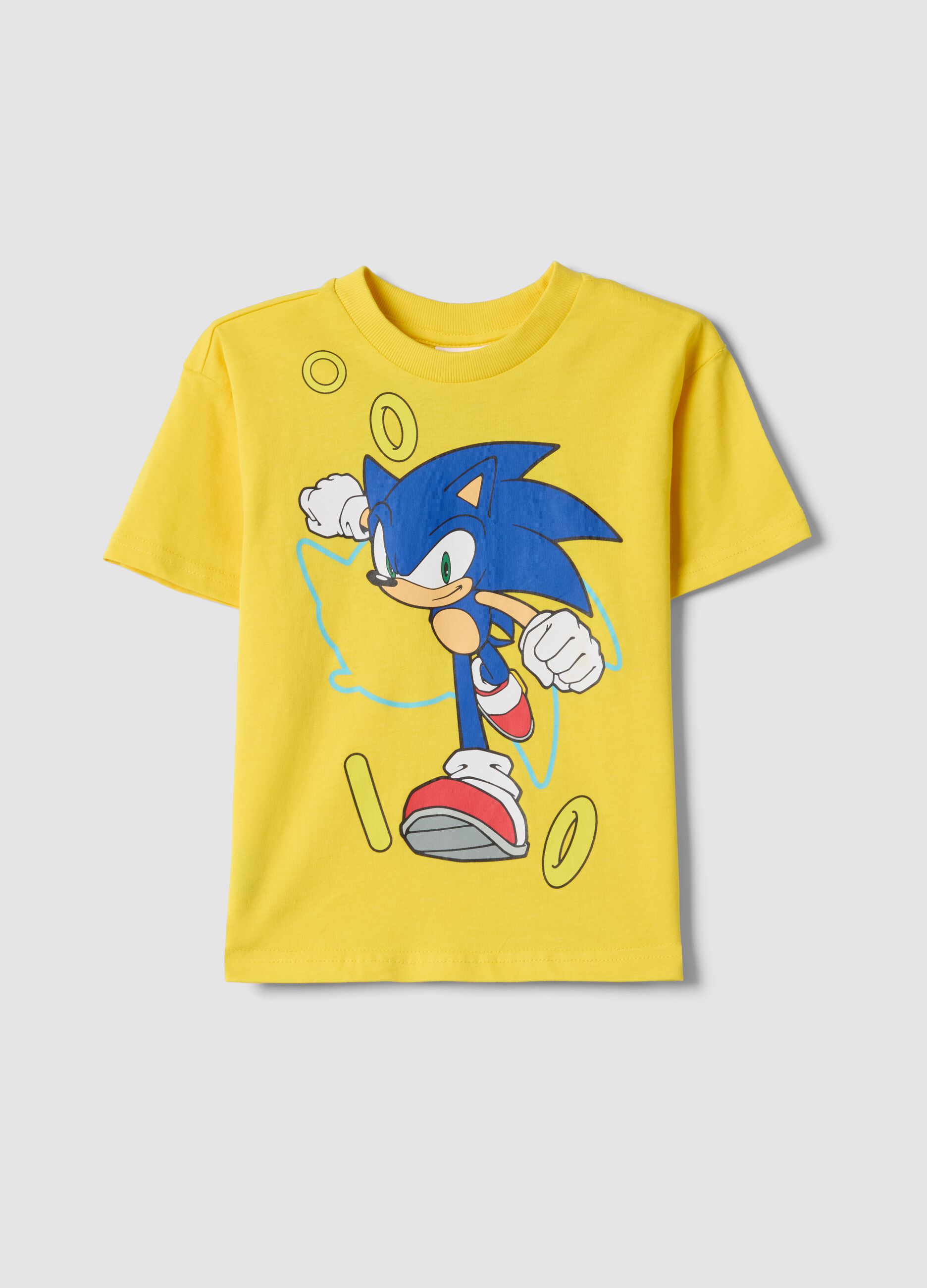 Yellow pure cotton kids' T-shirt regular fit with Sonic