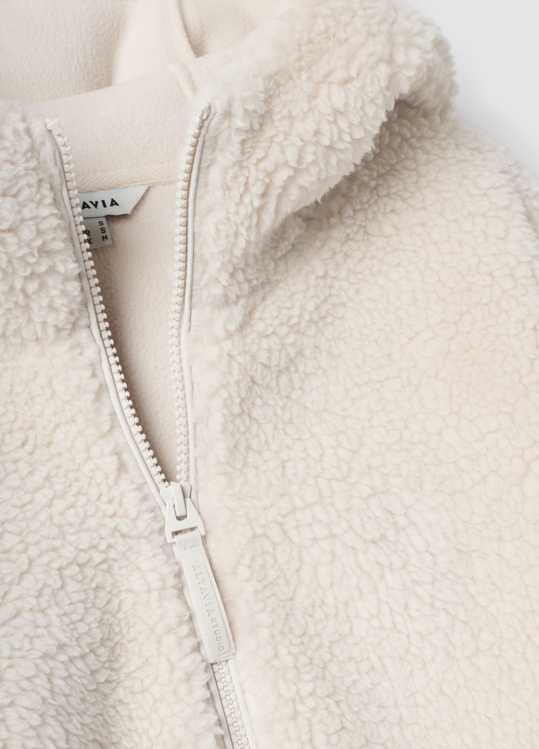 Beige crew-neck teddy-effect sweatshirt