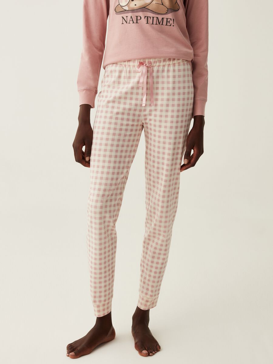 Check cotton pyjamas with teddy bear print_3