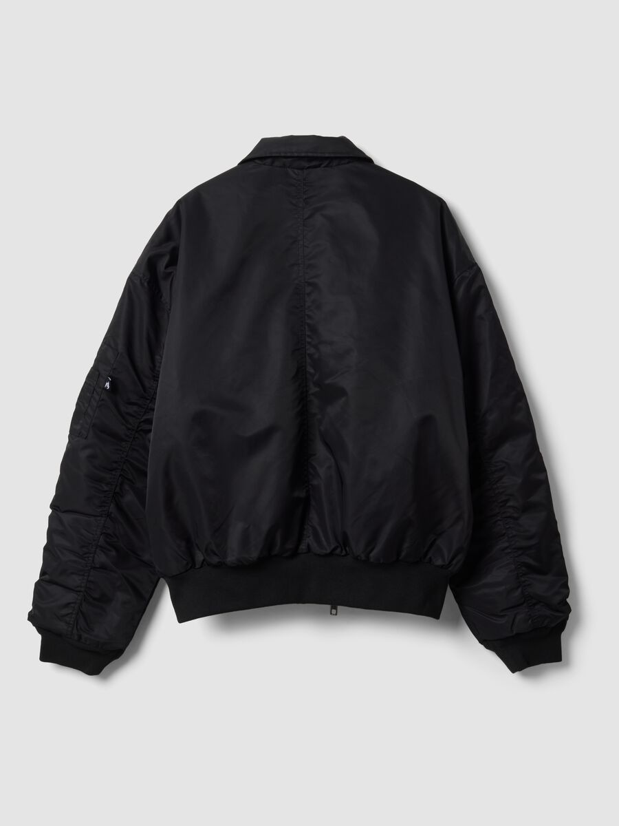 Black cropped padded jacket with zip and shirt collar_2