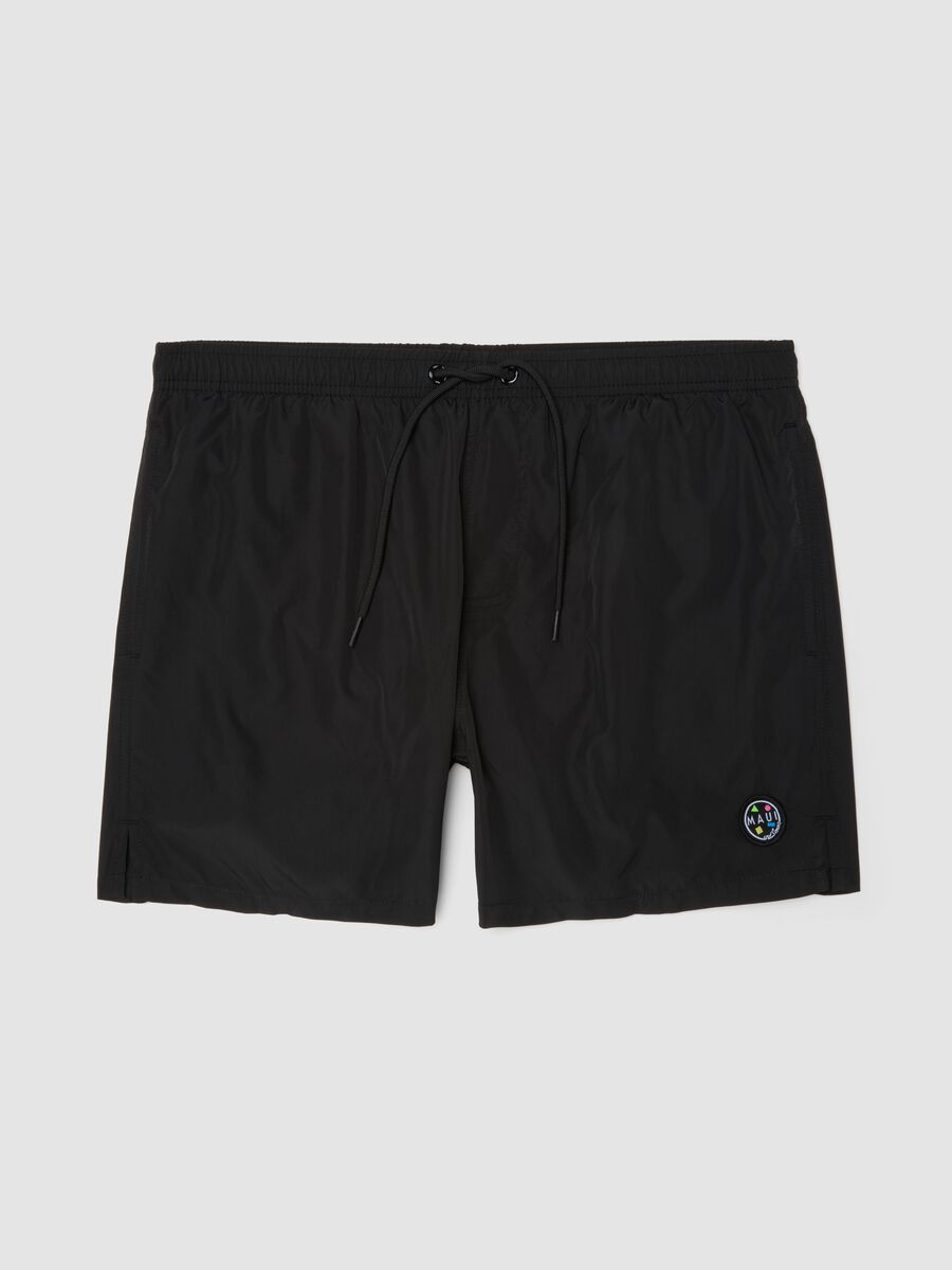 Short de bain noir &agrave; taille &eacute;lastiqu&eacute;e_0