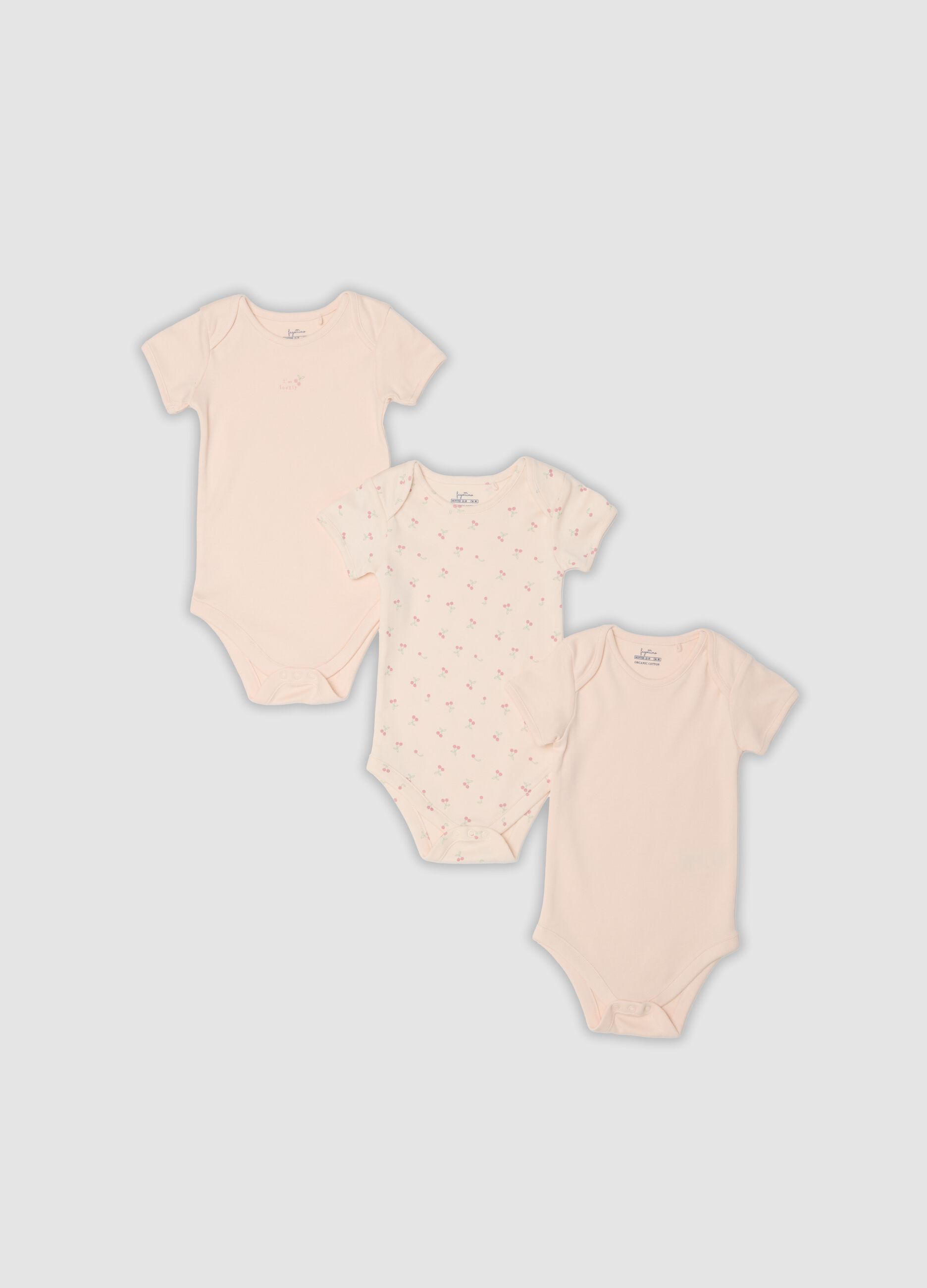 Tripack di body rosa in cotone organico a maniche corte per neonata e bimba