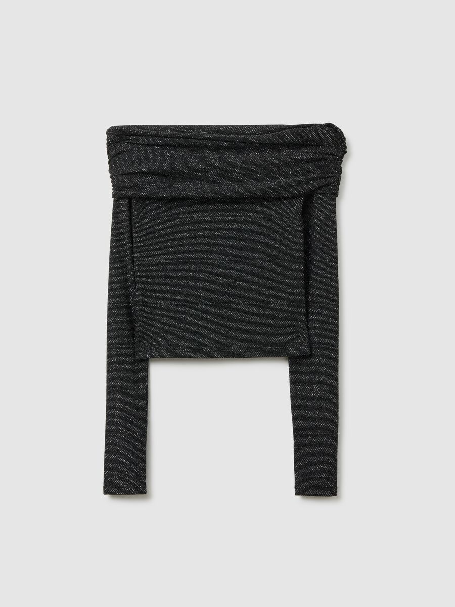 Black Long Sleeve Glitter Regular Fit Shirt_4