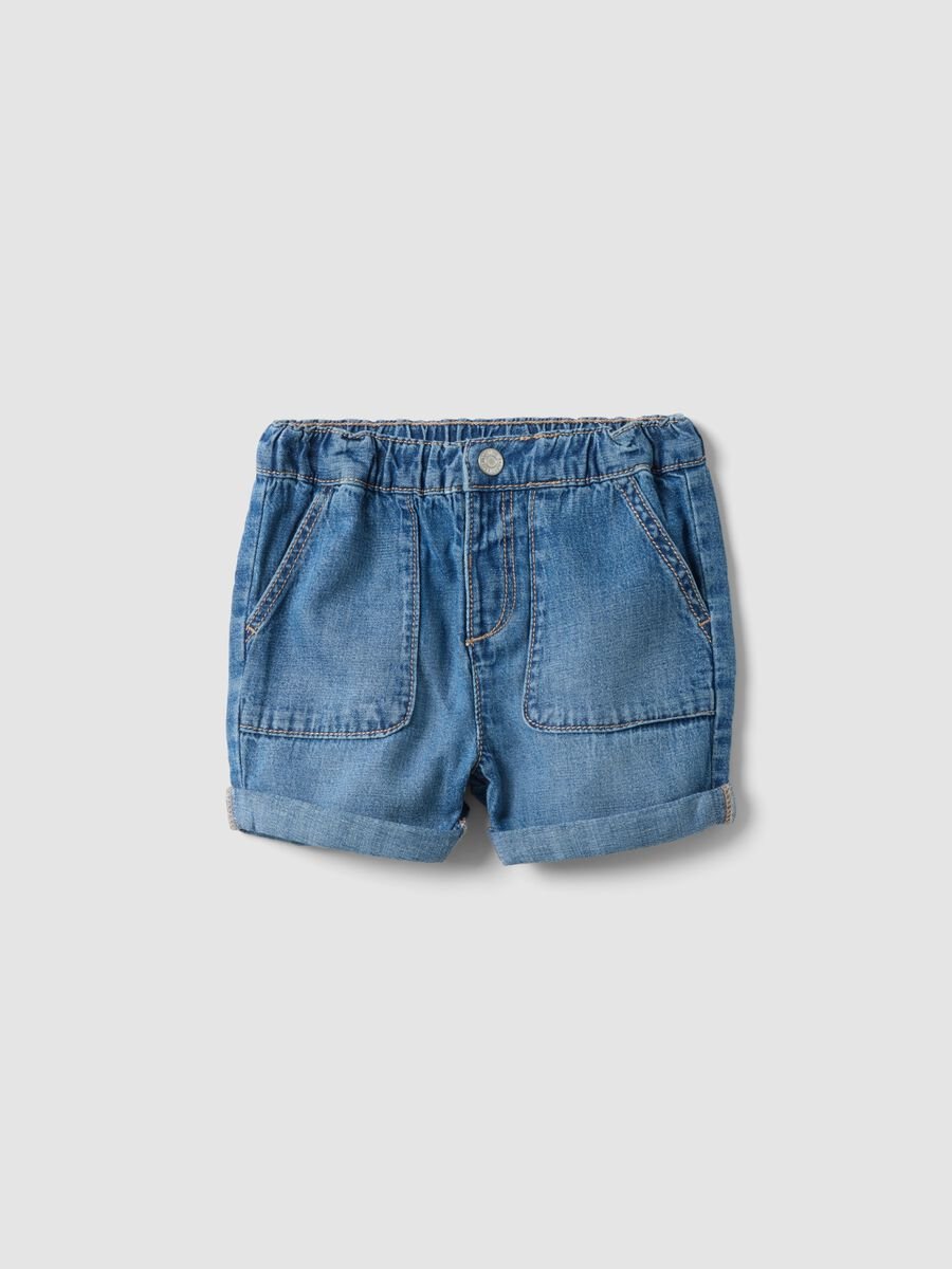 Children's regular fit blue denim cotton blend shorts_0