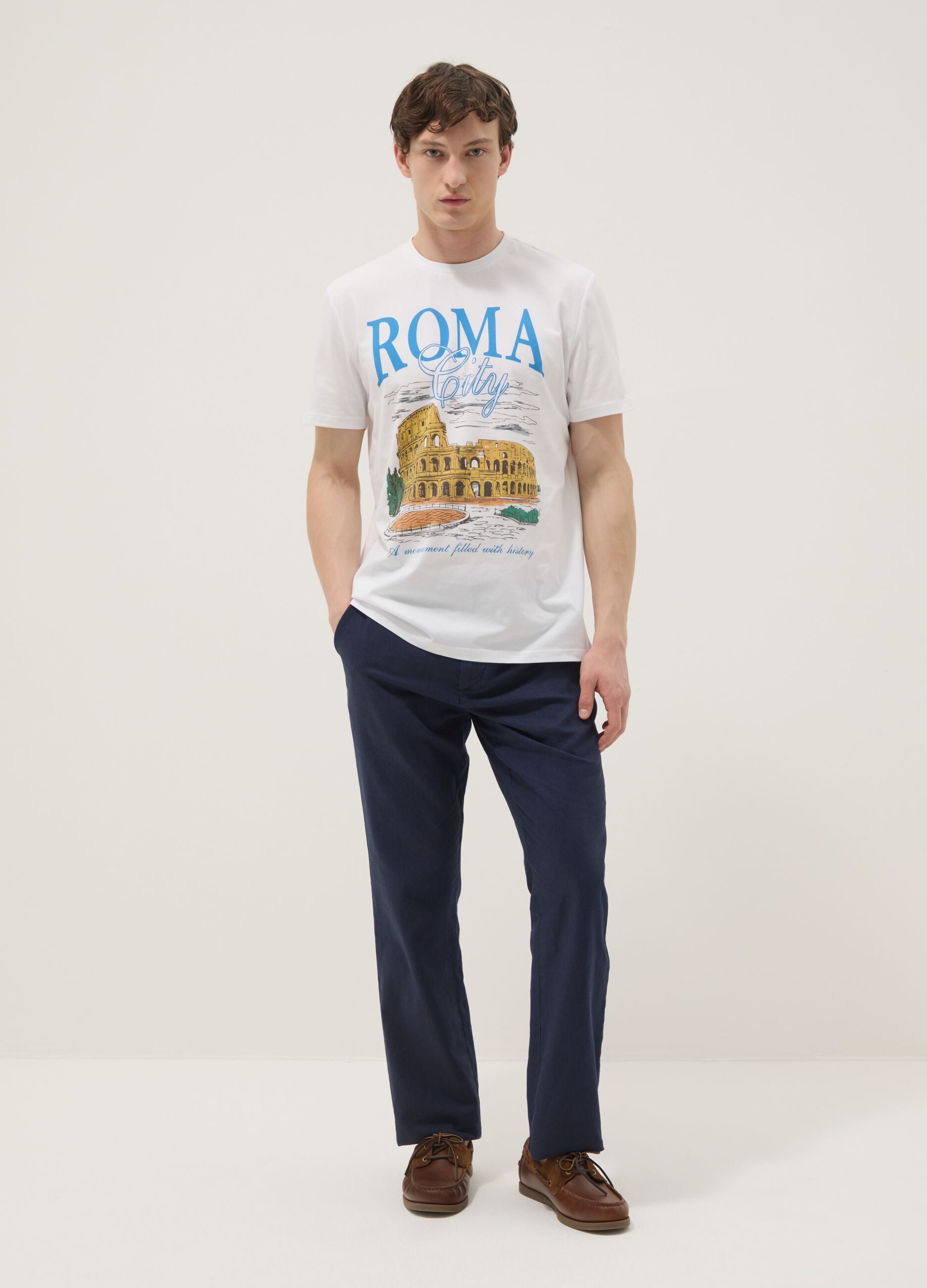 Wei&szlig;es T-Shirt aus reiner Baumwolle mit Print, Regular Fit