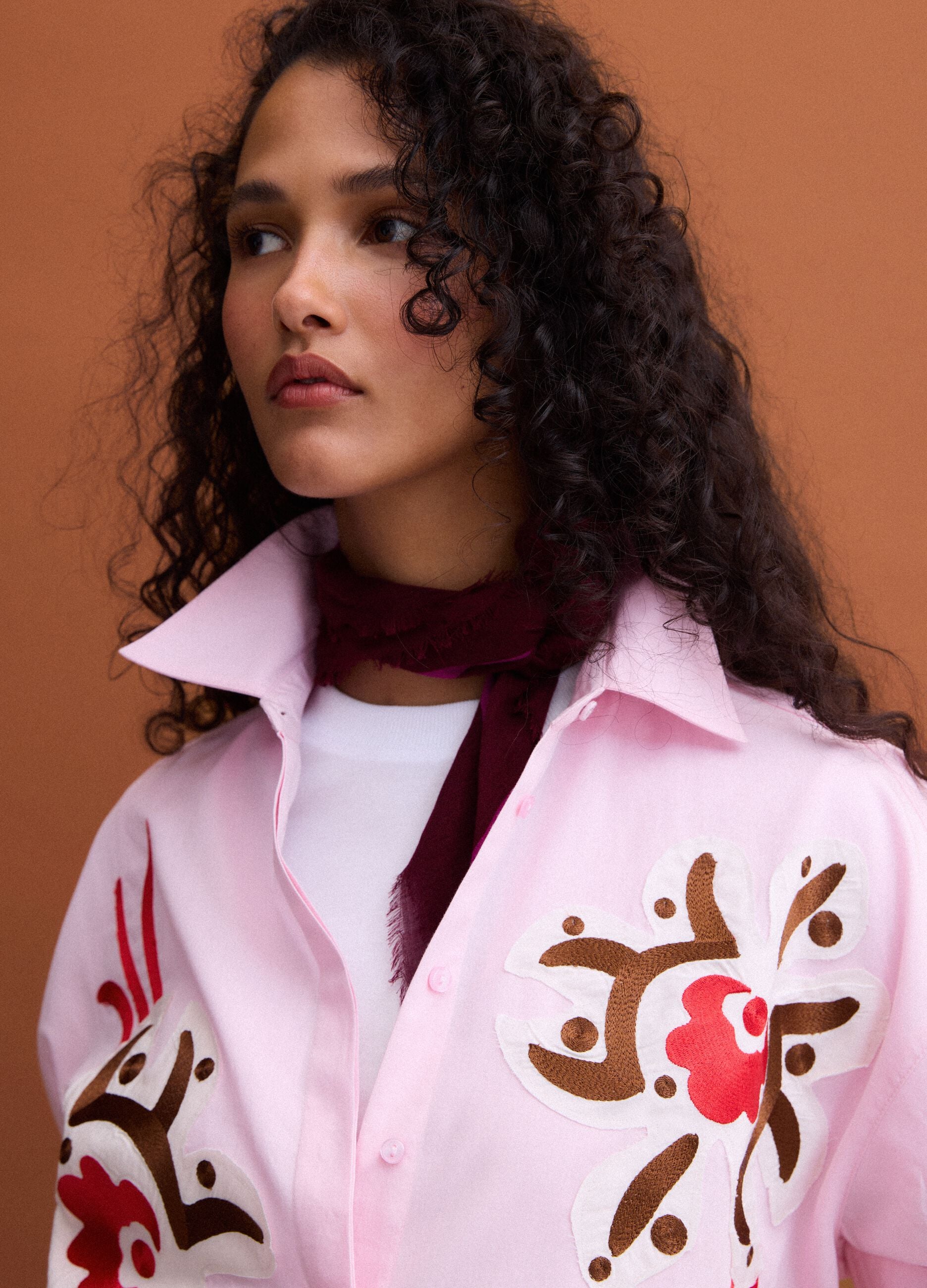 Rosa Hemd aus Popeline aus reiner Baumwolle mit Floral-Print, Regular Fit