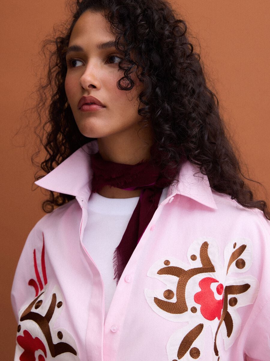 Rosa Hemd aus Popeline aus reiner Baumwolle mit Floral-Print, Regular Fit_0