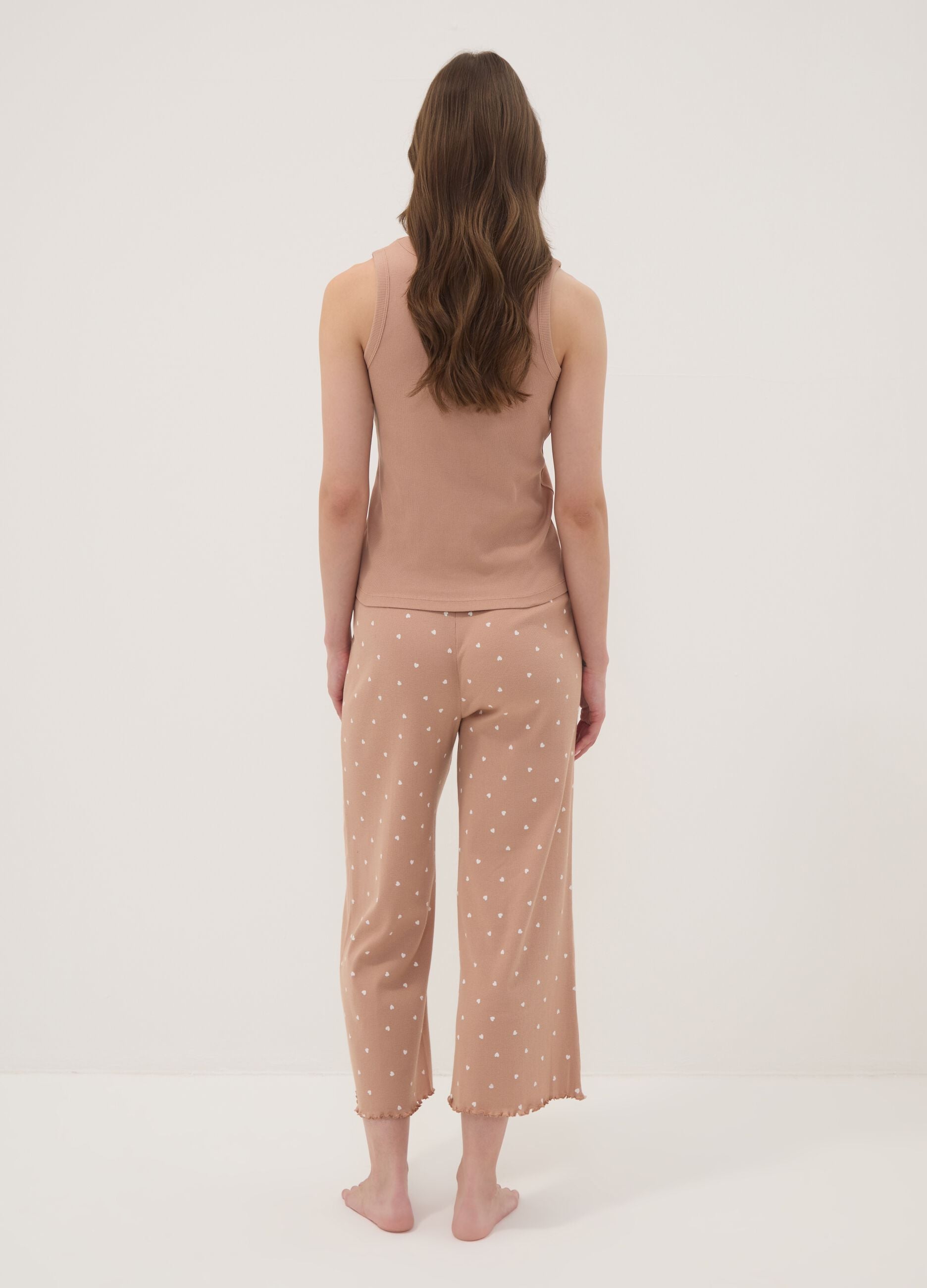 Brown pure organic cotton pyjamas with sleeveless top and printed trousers