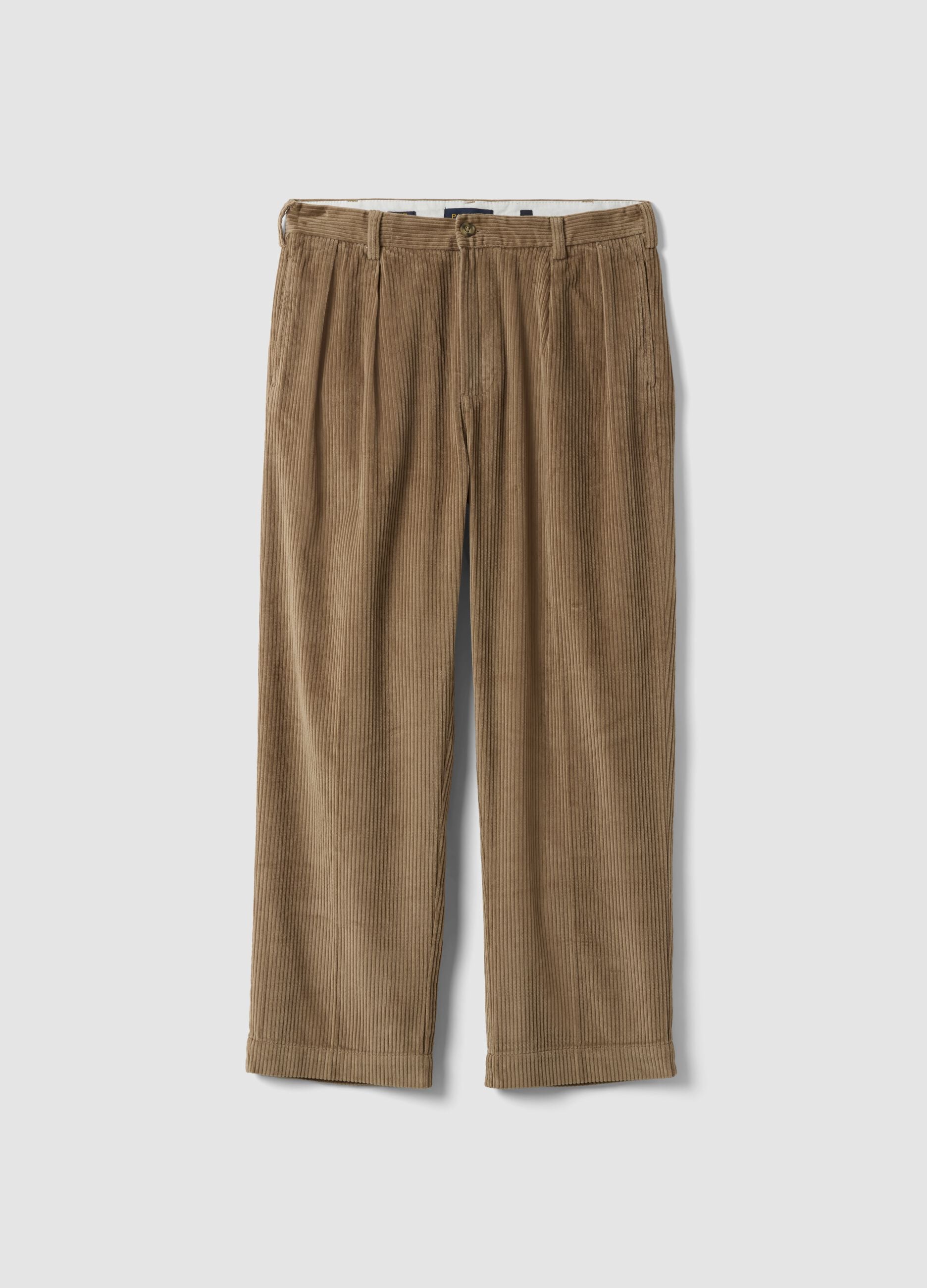 Pantaloni marroni in puro cotone a coste baggy fit