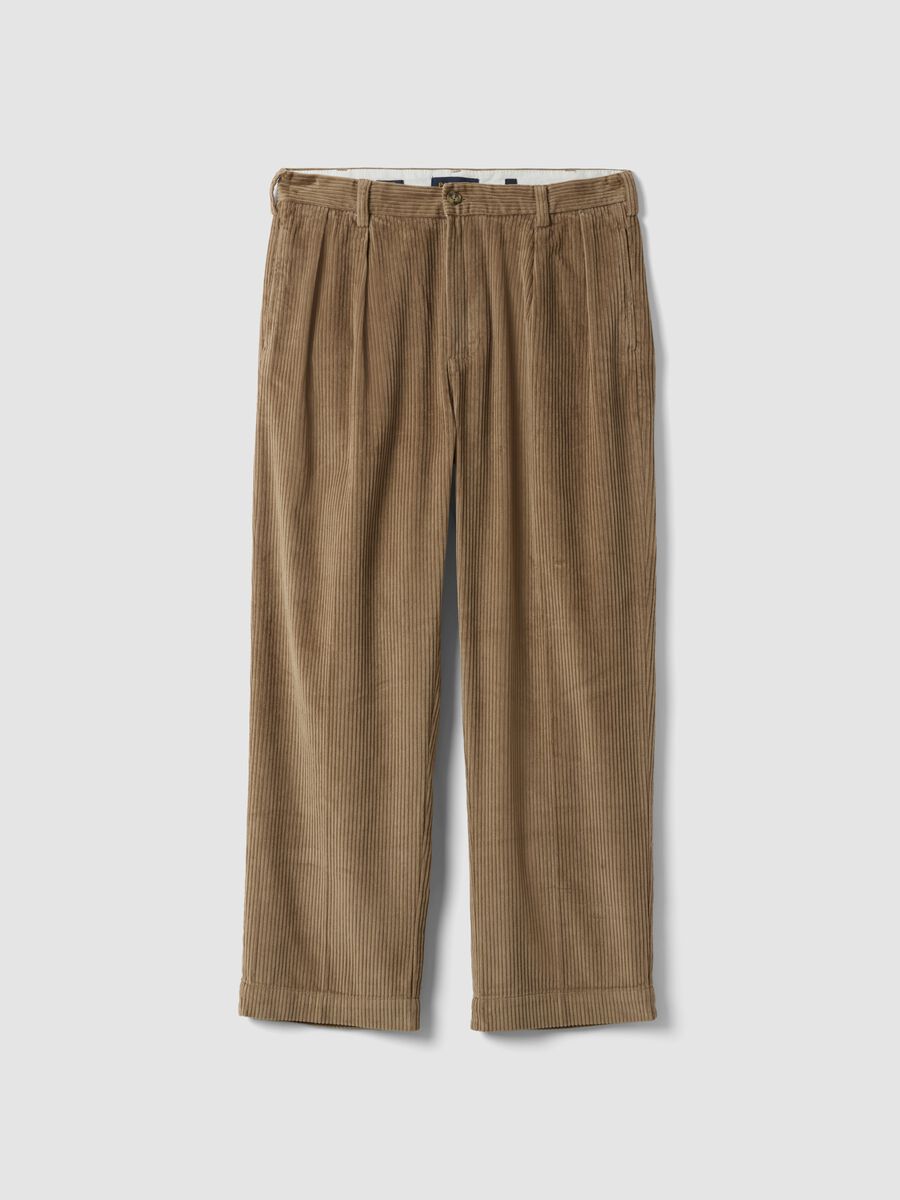 Pantaloni marroni in puro cotone a coste baggy fit_0