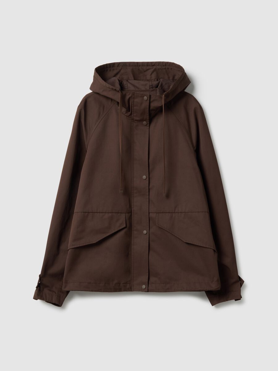 Brown cotton blend regular fit jacket with zip and hood_4