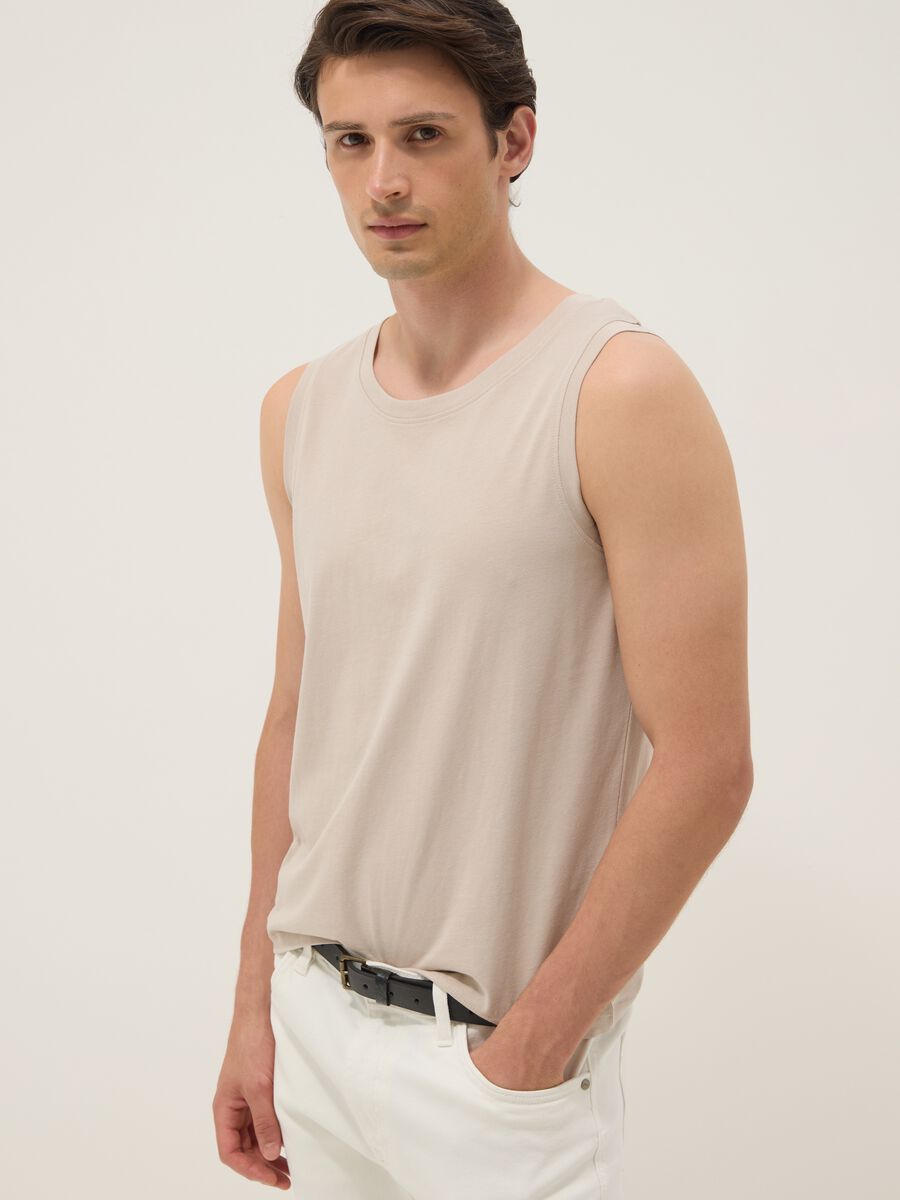 Beige pure cotton vest_0