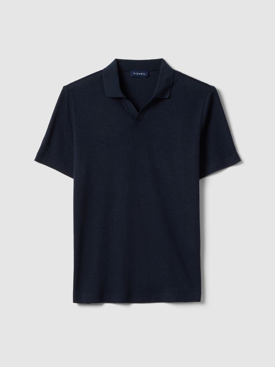 Blue regular fit linen-cotton blend polo_4