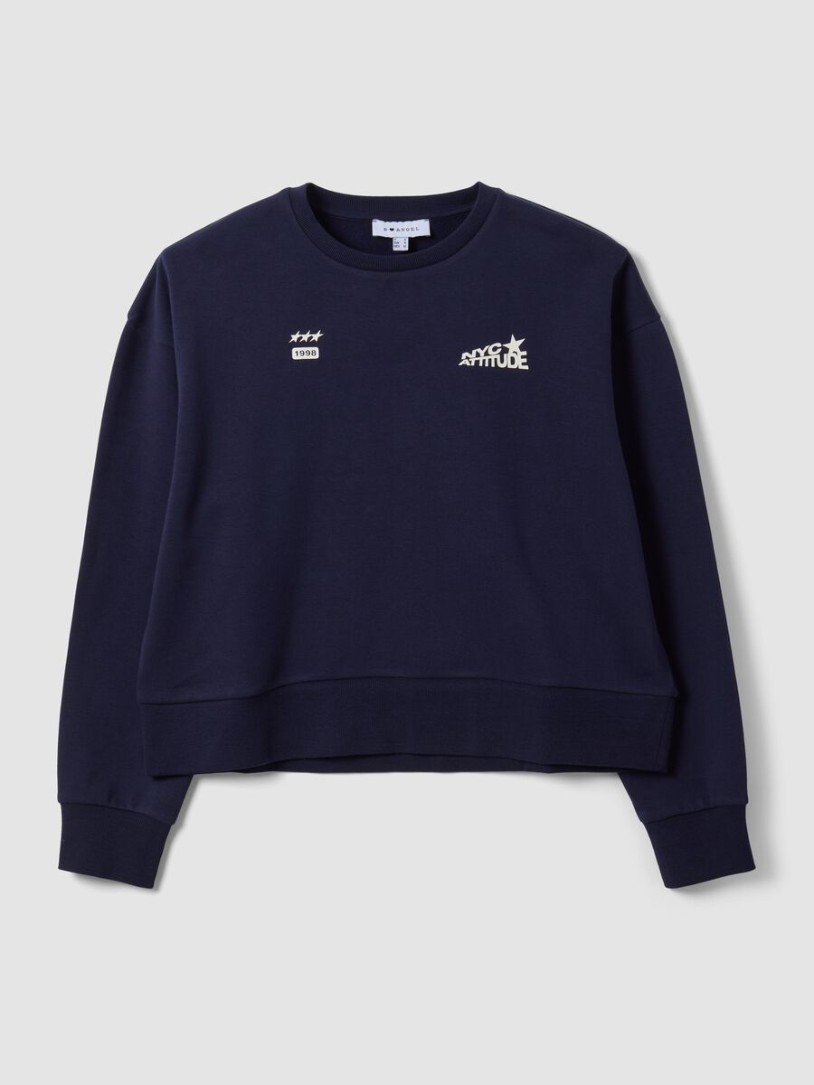 Blue cotton-blend crew-neck sweatshirt with print_4