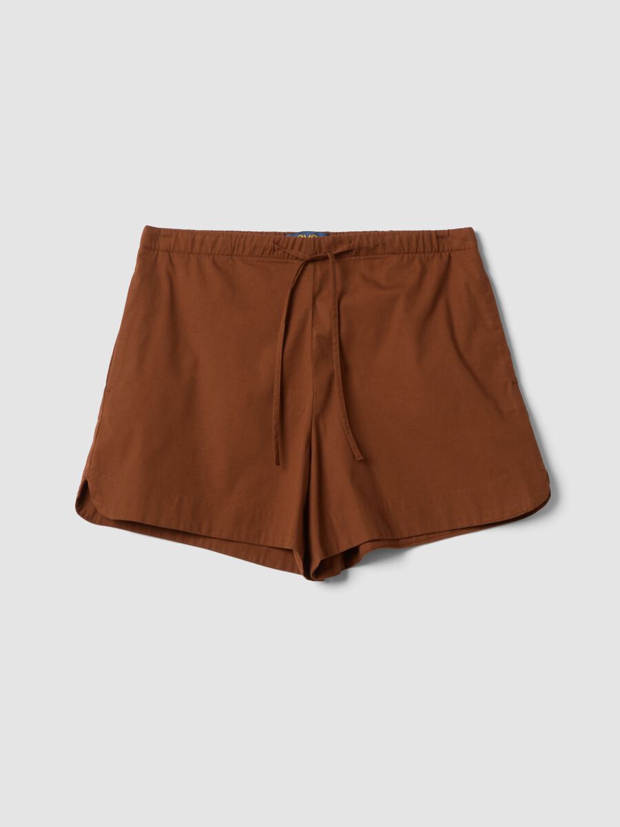 Brown stretch cotton shorts with floral print_0