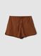 Brown stretch cotton shorts with floral print_0